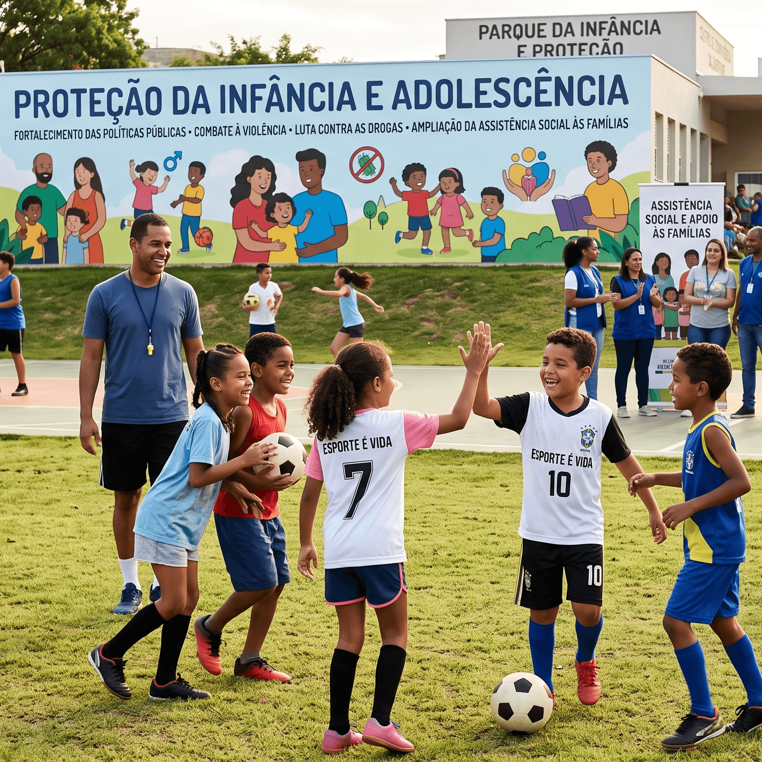 Crianças seguras e praticando esportes